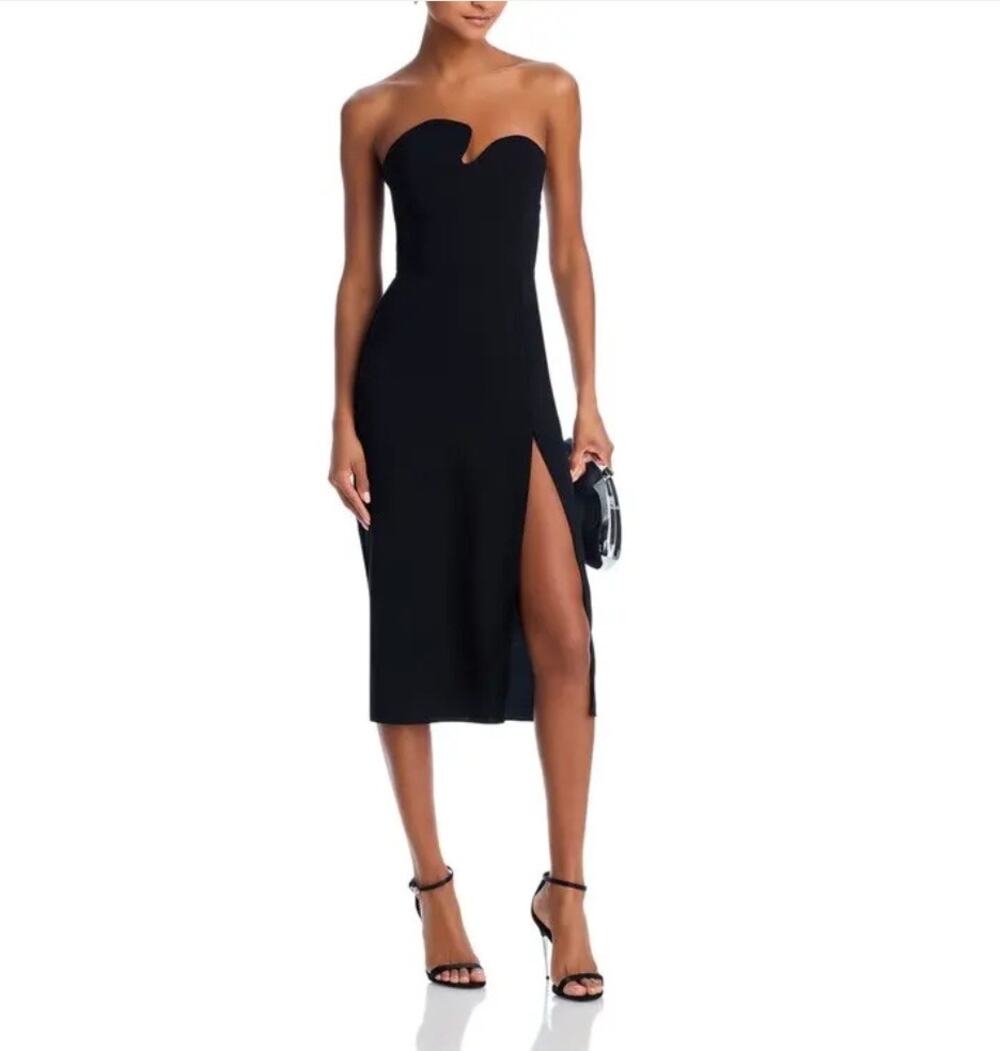 Amanda Uprichard Puzzle Strapless Black Midi Dress large new without tags